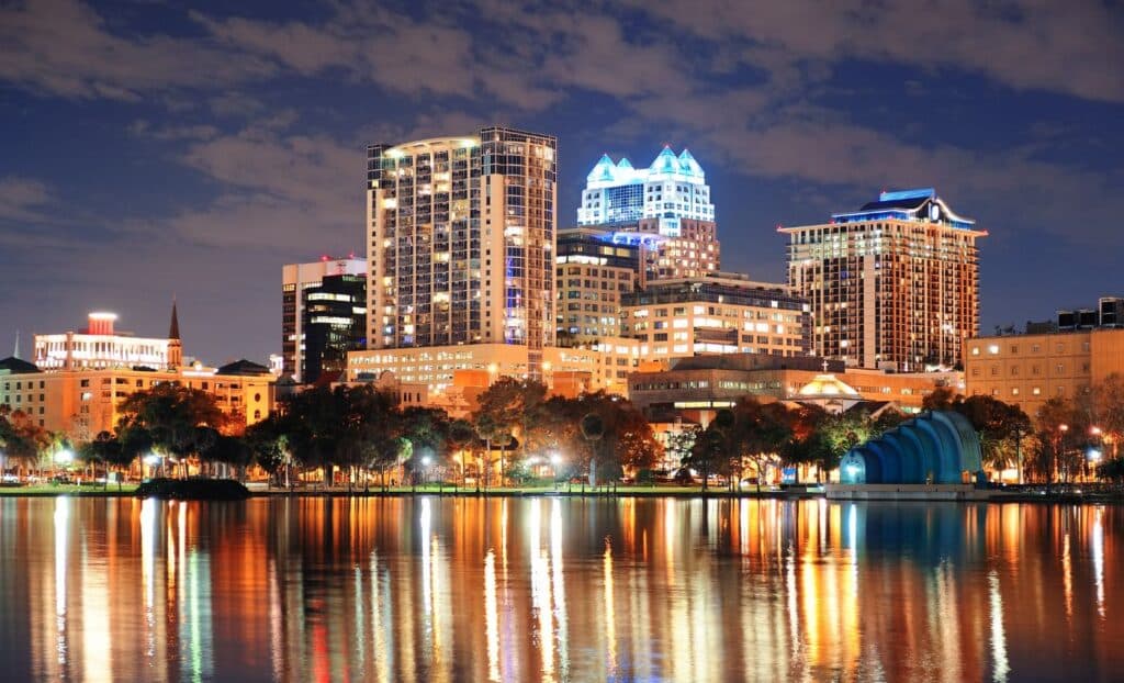 what to do in Orlando at night: A View of Downtown from Lake Eola Park